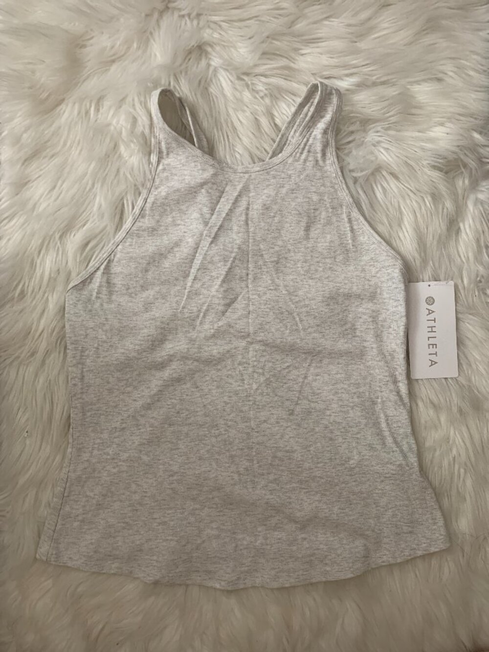 ATHLETA Signature Rib Y-Back Tank Top in Light Heather Grey Sz LARGE